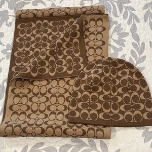 Coach Brown and Tan Scarf and Hat Set